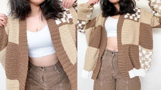 Crochet Brown Patchwork Cardigan Tutorial [upl. by Nairbo929]