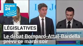 Législatives en France  le débat BompardAttalBardella prévu ce mardi soir • FRANCE 24 [upl. by Suiratnod]