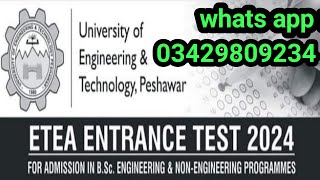 Etea entrance test for engineering programs admission open 2024  UET peshawar admission 2024 [upl. by Nairot]