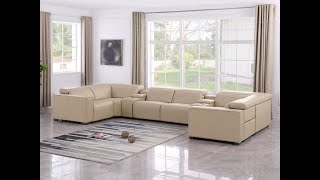 Global United 1208 8Piece 2Power Reclining Leather USectional with Power HeadrestsProduct Video [upl. by Don]