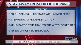 Bentonville police block off Creekside Park due to armed person [upl. by Yelekalb290]