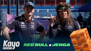 quotYou Look Ridiculousquot  Max Verstappen amp Sergio Perez Play Giant Jenga  Red Bull  F1  Kayo Sports [upl. by Nivel]