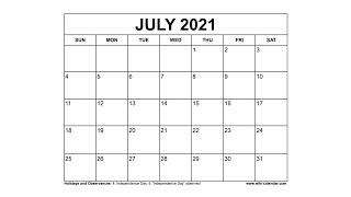 Printable July 2021 Calendar Templates with Holidays  Wiki Calendar [upl. by Sumerlin739]