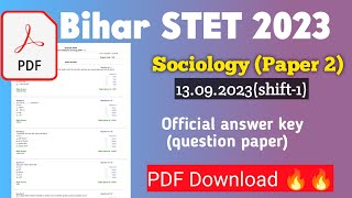 Bihar Stet Sociology Paper 1 2023 official question answer Download link pdf✅ [upl. by Laenaj]