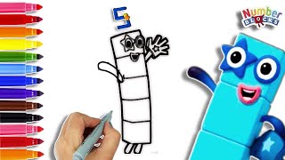 Numberblock Five Drawing amp Coloring Numberblocks Drawing Tutorial  Easy Art Ideas [upl. by Pincas]