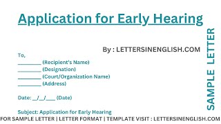 Application for Early Hearing  Sample Application Requesting for Early Hearing [upl. by Assirok]