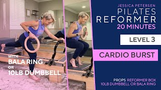 Pilates Reformer 20 Minute Level 3 Workout  Cardio Burst  With Bala Power Ring or 10lb Weights [upl. by Hermina]