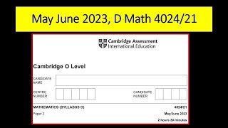 May June 2023 D Math 4024 21 Solution by Ferhan Mazher [upl. by Mansfield205]