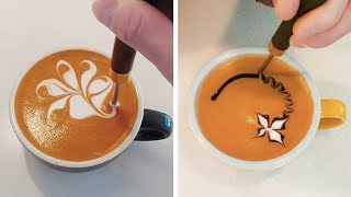 BARISTA TURNS COFFEE INTO INCREDIBLE WORKS OF ART [upl. by Akimrehs]