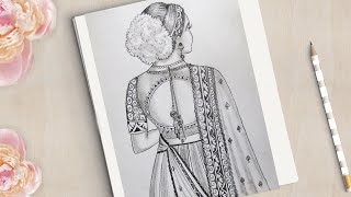 How to draw a Beautiful Traditional Girl Back Side Very Easy  Girl Drawing Easy  Pencil sketch [upl. by Berri]