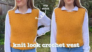 Knit look crochet sweater vest  size adjustable tutorial [upl. by Profant951]