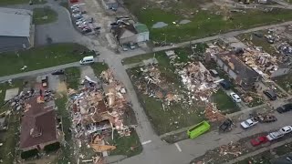 Drone video shows tornado damage in Whiteland Indiana [upl. by Nels330]