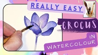 Painting a crocus in watercolor  easy crocus for beginners [upl. by Lavoie378]