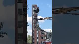 Demolition of building unfortunately debris fell on excavator machine excavator truck crane [upl. by Alemak]