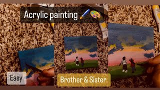 Brother amp Sister Acrylic painting Acrylic painting tutorial step by step [upl. by Solokin]