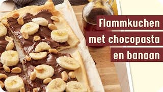 Recept zoete flammkuchen met chocopasta en banaan [upl. by Tteirrah661]