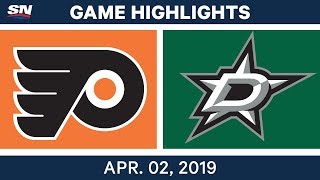 NHL Game Highlights  Flyers vs Stars – April 02 2019 [upl. by Ahsinak278]