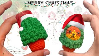 🌲Crochet Christmas Ornaments🎄Crochet Christmas Tree Keychain 🐱 Crochet Christmas Tree Cat in a Pot [upl. by Henning]