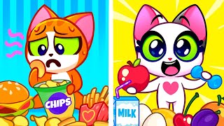 Healthy Food vs Junk Food 🍔 Funny Stories for Toddlers 🥗 Educational Cartoons for Kids😻 PurrPurr [upl. by Fidelio]