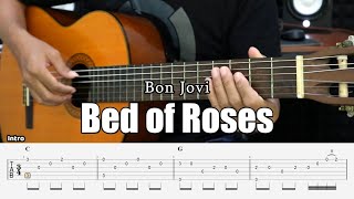 Bed of Roses  Bon Jovi  Fingerstyle Guitar Tutorial  TAB amp Lyrics [upl. by Hannahoj877]