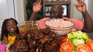 SPICY JERK CHICKEN amp RICE AN PEAS W MY DAUGHTER MUKBANG EATING SHOW [upl. by Lleraj]