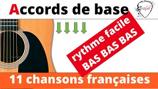 Accords de base  Rythme BAS 11 chansons françaises Tuto guitare facile debutant Terafab [upl. by Nohsram]