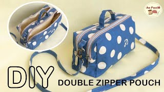 DIY DOUBLE ZIPPER POUCH BAG  วิธีการทำกระเป๋าซิปคู่ [upl. by Terag]