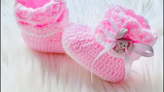 Crochet baby booties  How to crochet  Crochet baby shoes  Easy Pattern CrochetForBaby [upl. by Esinahs223]