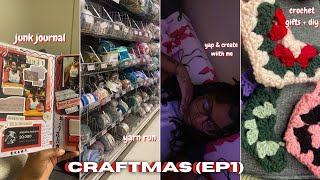 CRAFTMAS EP 1 yarn run  crocheting christmas gifts start my junk journal with me [upl. by Selrahcnhoj]