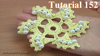 How to Crochet Flower with Beads Tutorial 152 קראָושיי בלום [upl. by Namialus13]