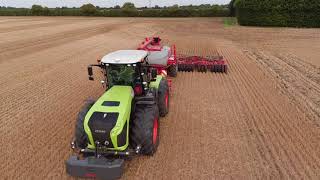 Flawborough Farms Claas Xerion with 12 meter Horsch drill [upl. by Adnavoj412]