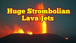 Huge Strombolian Lava Jets Iceland Volcano Fissure Eruption Relaxing Inspired Music [upl. by Steck]