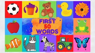 First 50 English Words for Toddlers  Learn English Vocabulary  video Flashcards for Kids [upl. by Drof]