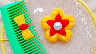 Its so Beautiful 💖🌟 Super Easy Flower Making Idea with Wool  Hand Embroidery Amazing Flower Design [upl. by Leventhal81]