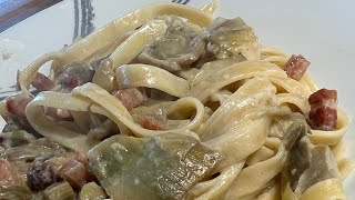 Un PRIMO di PASTA spettacolo FETTUCCINE CREMOSE con CARCIOFI e PANCETTA [upl. by Ramona]