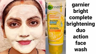 Garnier bright complete brightening duo action face wash review  RARA  dark spots dullness removal [upl. by Doloritas]