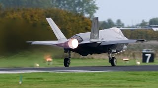 4K Spectacular Takeoffs F35s almost Vertical  Leeuwarden Air Base [upl. by Rodmur]