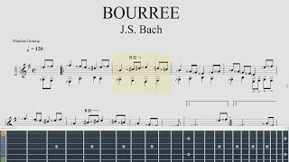 Bach  BOUREE IN E MINOR  Guitar Tutorial Tab  Sheet Music [upl. by Lustig]