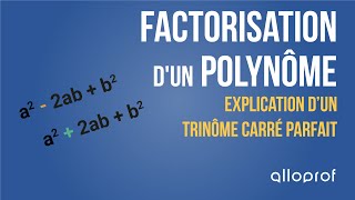 Factorisation dun polynôme  explication du trinôme carré parfait  Mathématiques  Alloprof [upl. by Eninotna820]