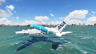 LOW WITH WATERS AIRBUS A380800 LANDING AT MIAMI AIRPORT MFS2020 [upl. by Edwin109]