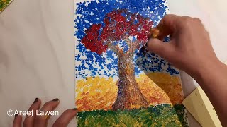 How to make a Pointillism Painting fall tree [upl. by Ahsinehs]