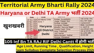 TA Army New Notification Out  Territorial Army Delhi New Vacancy 2024  Haryana Territorial Army [upl. by Eidoj]