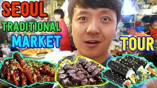 Korean TRADITIONAL Market Street Food Tour in Seoul [upl. by Melesa875]