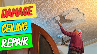 How to repair old ceiling  Drywall repair  Ceiling damage repair [upl. by Garnes]