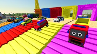 TRANSPORTING PIXAR CARS amp FRUITS WITH COLORED amp JOHN DEERE vs CLAAS vs TRACTORS  BeamNGdrive diy [upl. by Furiya]