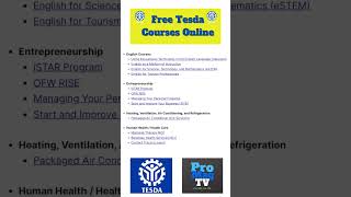 Free Tesda Courses Online tesda shorts shortsvideo [upl. by Lyudmila]