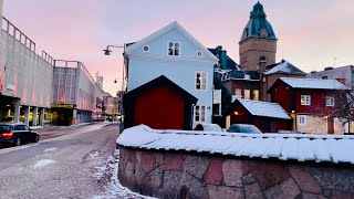 Swedish city walk Västerås old town to central shopping streets Sunset walk w surrounding sounds [upl. by Solange]