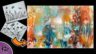 Reverse Stenciling WATERCOLOR demonstration Easy amp Fun Art  Abstract Floral Background [upl. by Silyhp436]