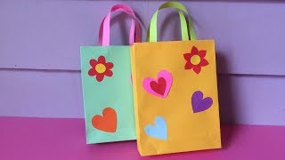 How to Make Bag with Color Paper  DIY Paper Bags Making [upl. by Enamrej]