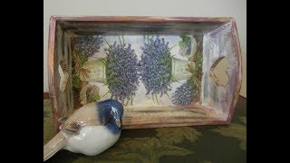 How to Decoupage and Distress Unfinished Wood Tray  Shabby Chic Small Tray Project [upl. by Langley]